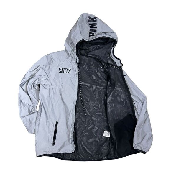 Victoria’s Secret Pink Limited Edition Grey Reflective Anorak Rain Jacket XS/S - Picture 10 of 12